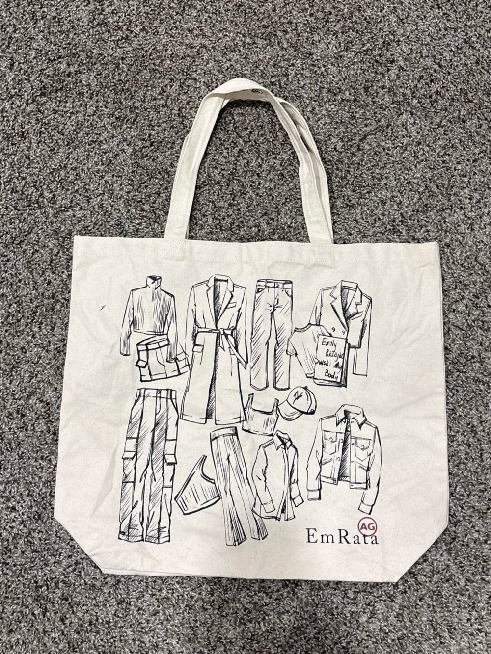Ag Adriano Goldschmied Cream Canvas Tote with Black Sketch Print
